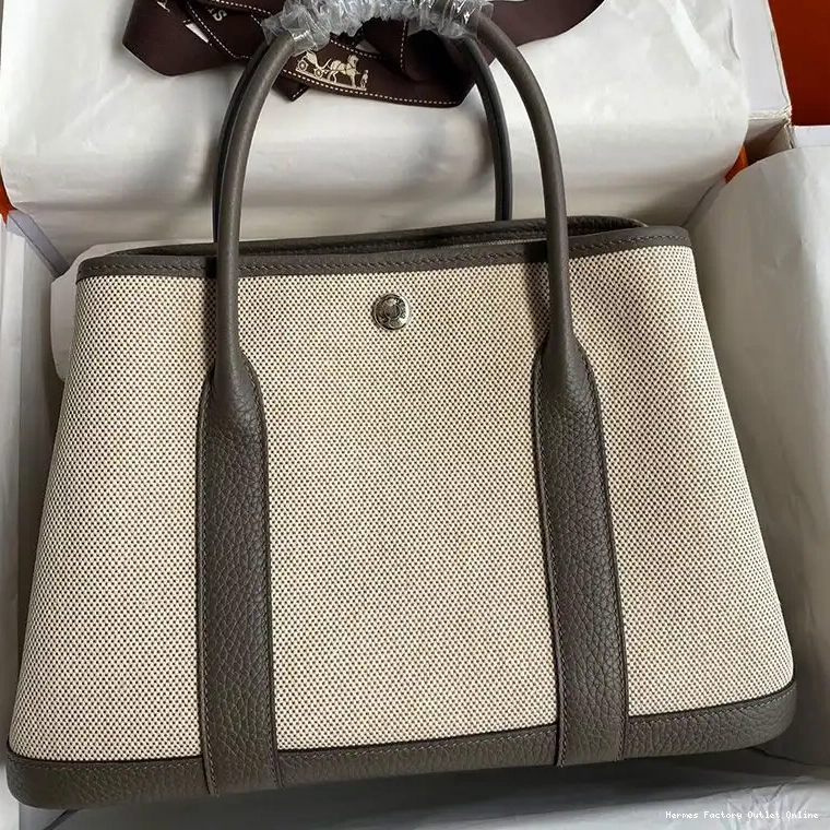 In Party Etain Hardware Grey Canvas Garden Palladium Hermes Bag 0502